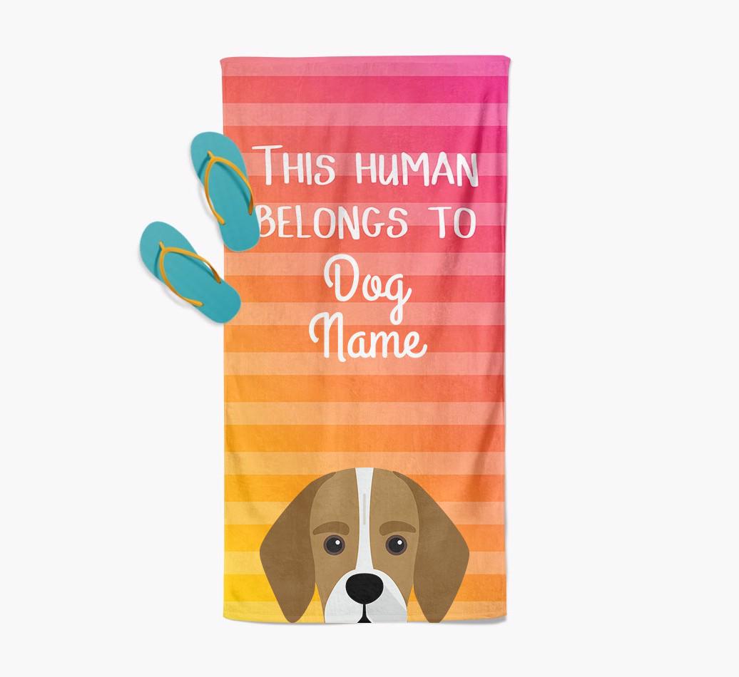 Personalised Pool Towel 'This Human Belongs To {dogsName}' with {breedFullName} Icon