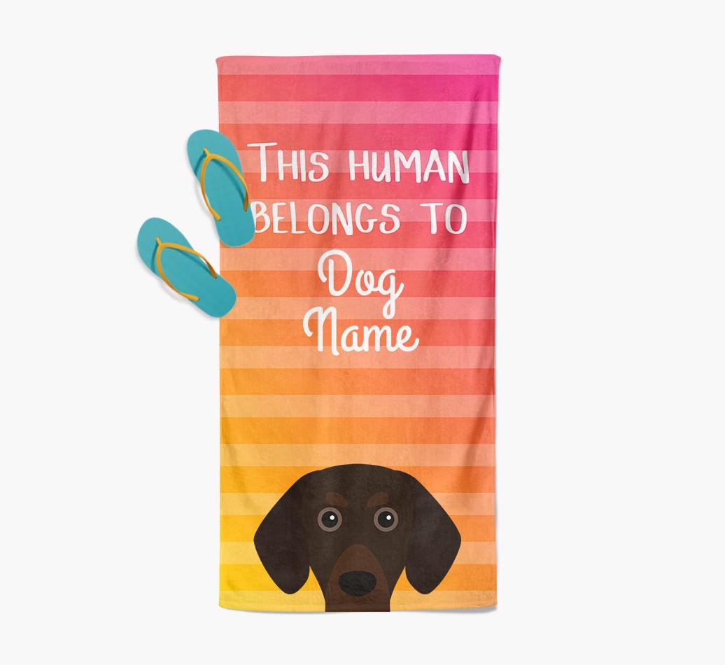 Personalised Pool Towel 'This Human Belongs To {dogsName}' with {breedFullName} Icon