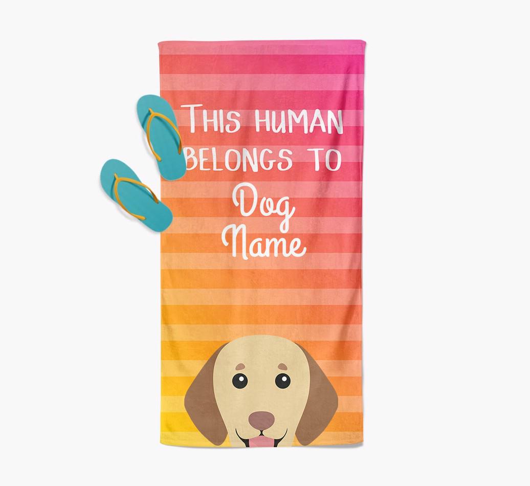 Personalised Pool Towel 'This Human Belongs To {dogsName}' with {breedFullName} Icon