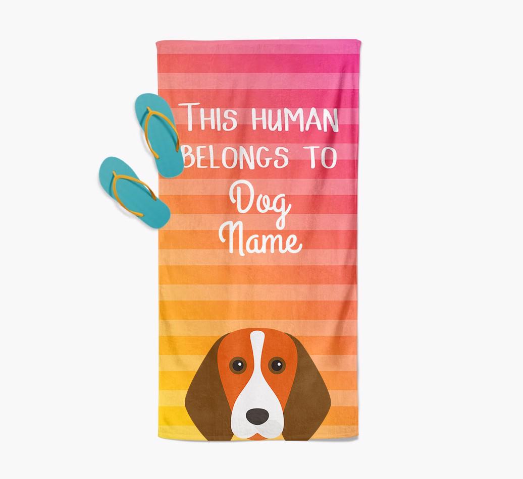 Personalised Pool Towel 'This Human Belongs To {dogsName}' with {breedFullName} Icon