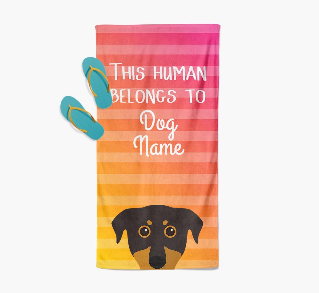 Personalised Pool Towel 'This Human Belongs To {dogsName}' with {breedFullName} Icon
