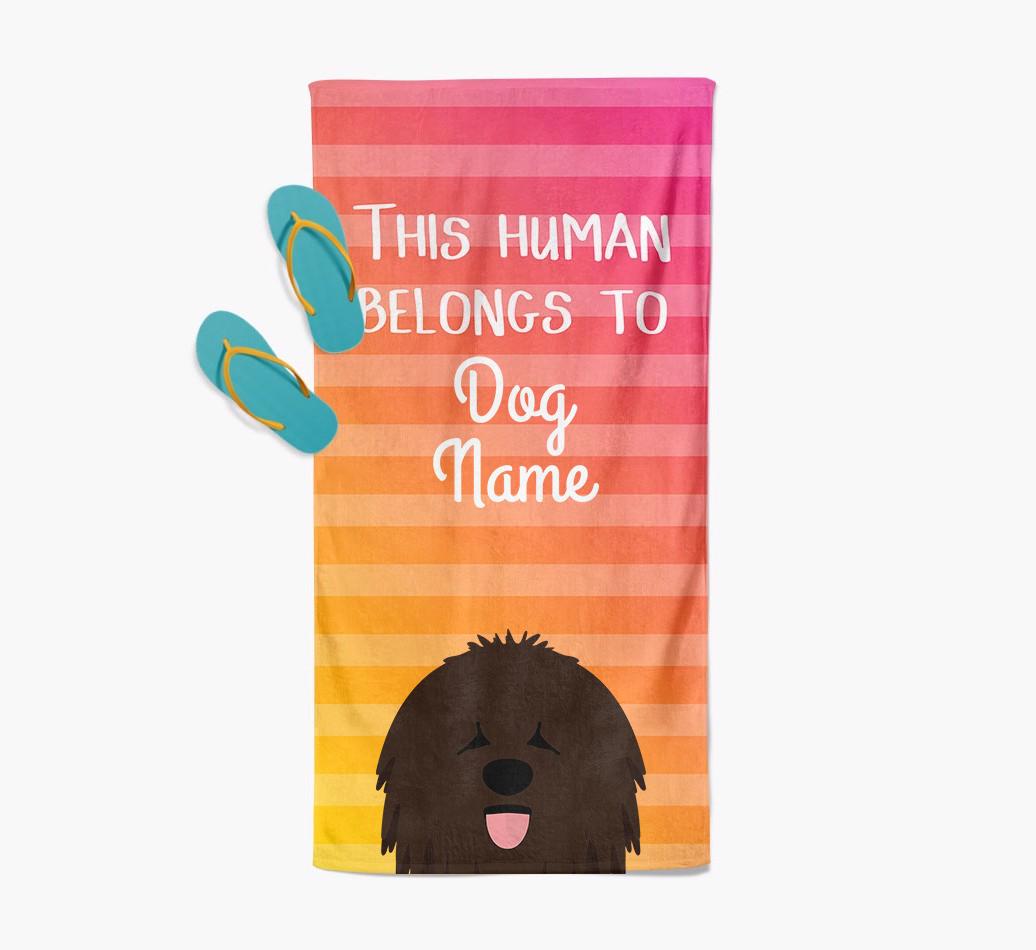Personalised Pool Towel 'This Human Belongs To {dogsName}' with {breedFullName} Icon