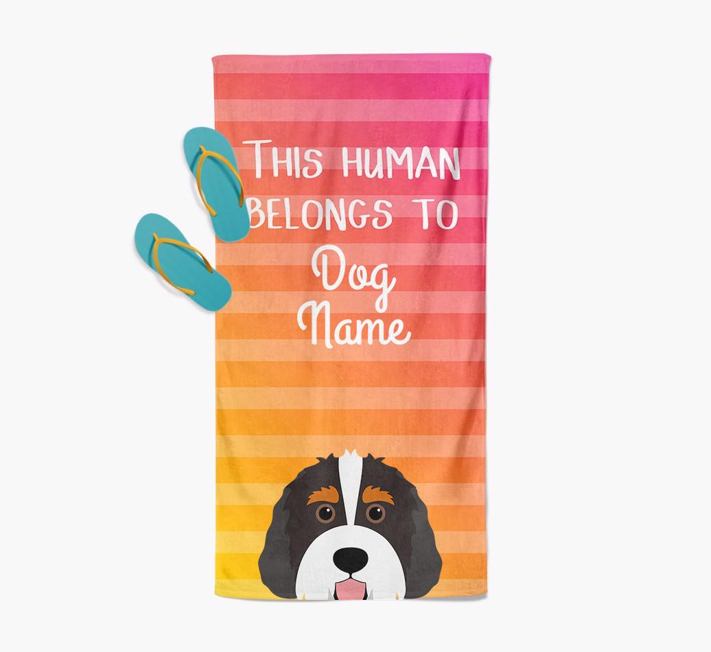 Personalised Pool Towel 'This Human Belongs To {dogsName}' with {breedFullName} Icon