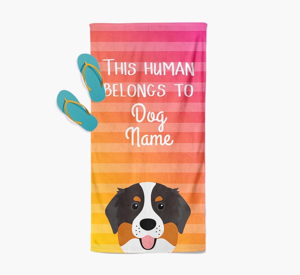 Personalised Pool Towel 'This Human Belongs To {dogsName}' with {breedFullName} Icon