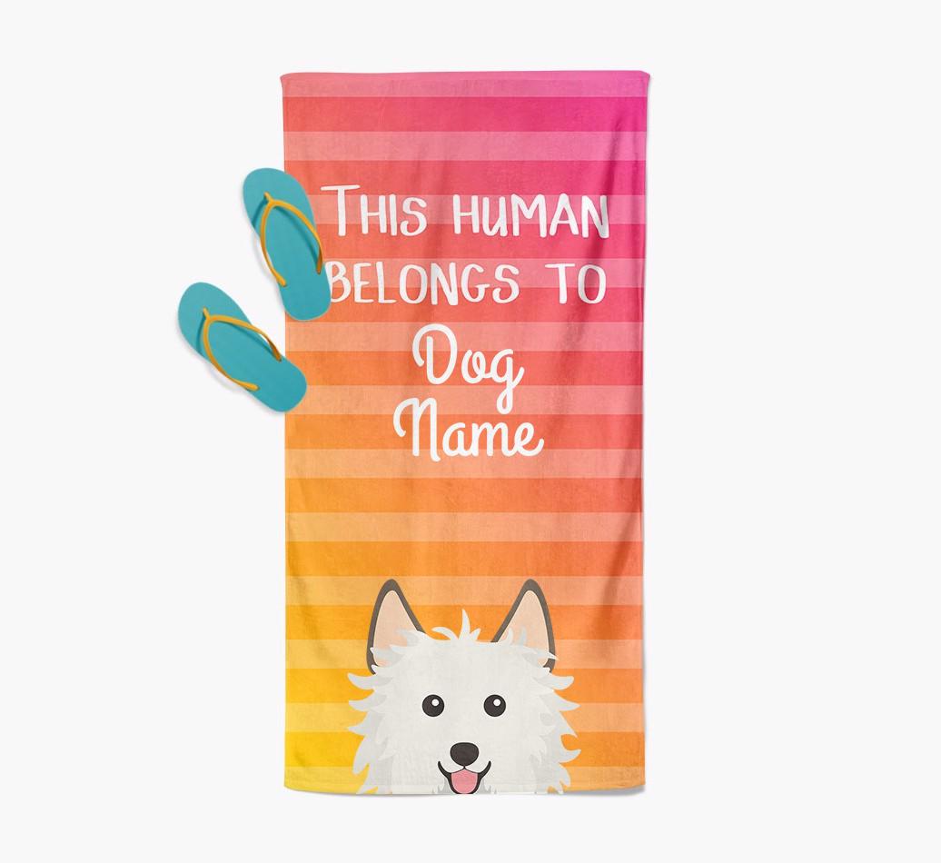 Personalised Pool Towel 'This Human Belongs To {dogsName}' with {breedFullName} Icon