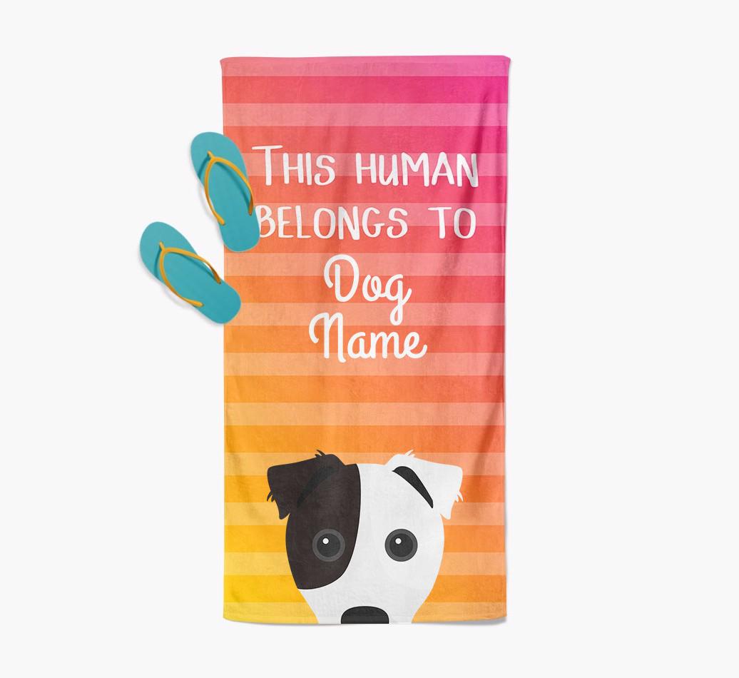 Personalised Pool Towel 'This Human Belongs To {dogsName}' with {breedFullName} Icon