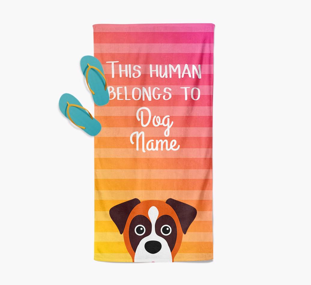 Personalised Pool Towel 'This Human Belongs To {dogsName}' with {breedFullName} Icon