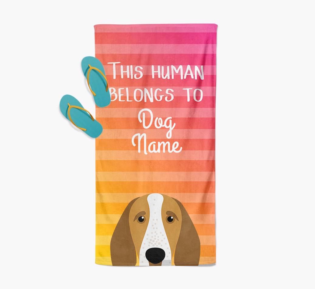 Personalised Pool Towel 'This Human Belongs To {dogsName}' with {breedFullName} Icon