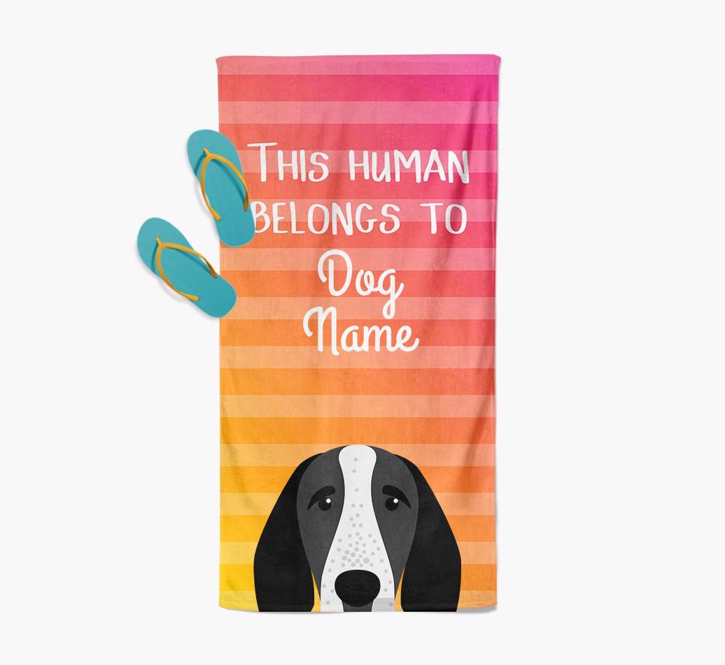 Personalised Pool Towel 'This Human Belongs To {dogsName}' with {breedFullName} Icon