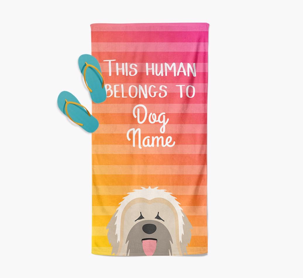 Personalised Pool Towel 'This Human Belongs To {dogsName}' with {breedFullName} Icon