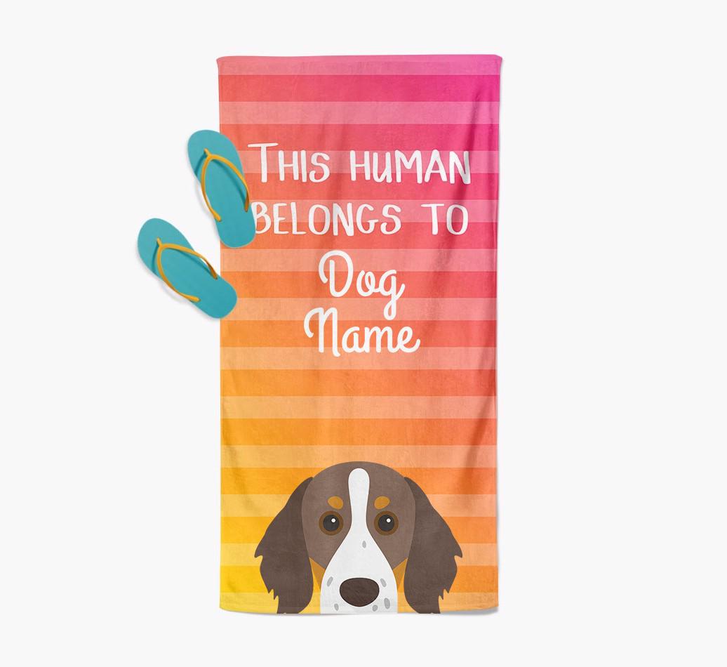 Personalised Pool Towel 'This Human Belongs To {dogsName}' with {breedFullName} Icon
