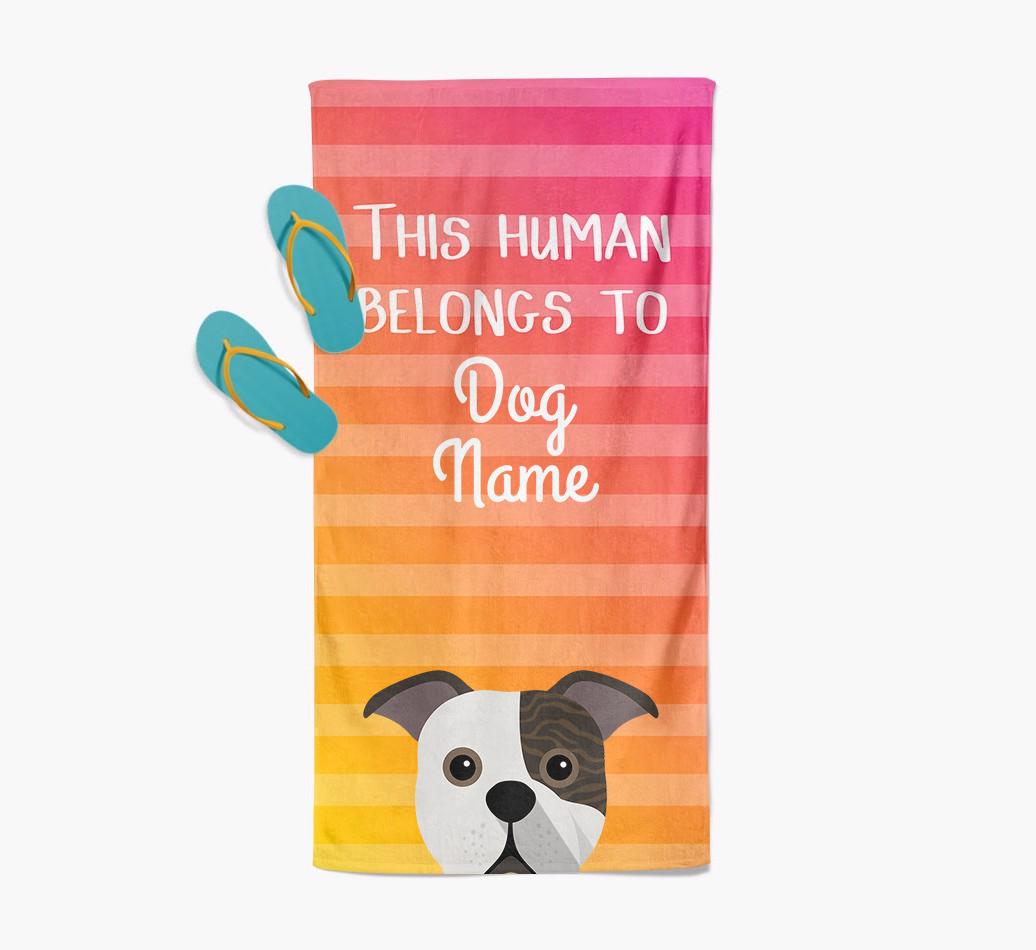 Personalised Pool Towel 'This Human Belongs To {dogsName}' with {breedFullName} Icon