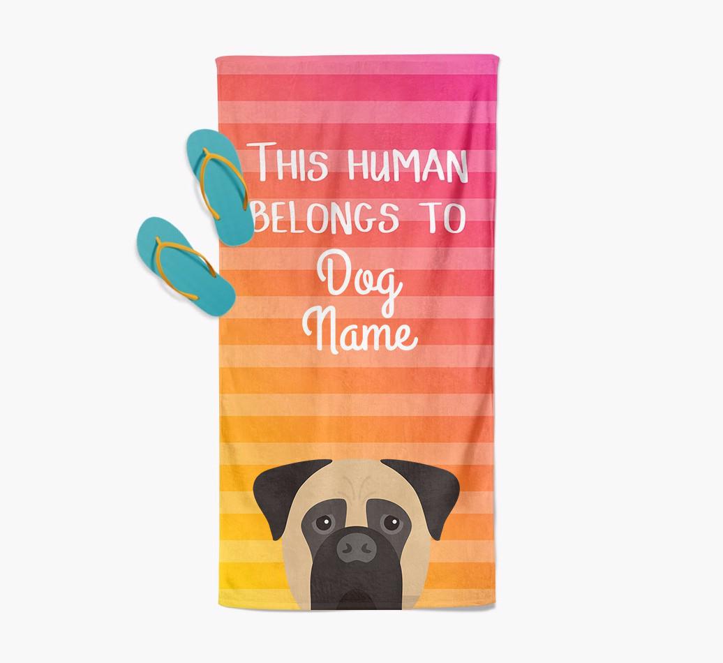 Personalised Pool Towel 'This Human Belongs To {dogsName}' with {breedFullName} Icon