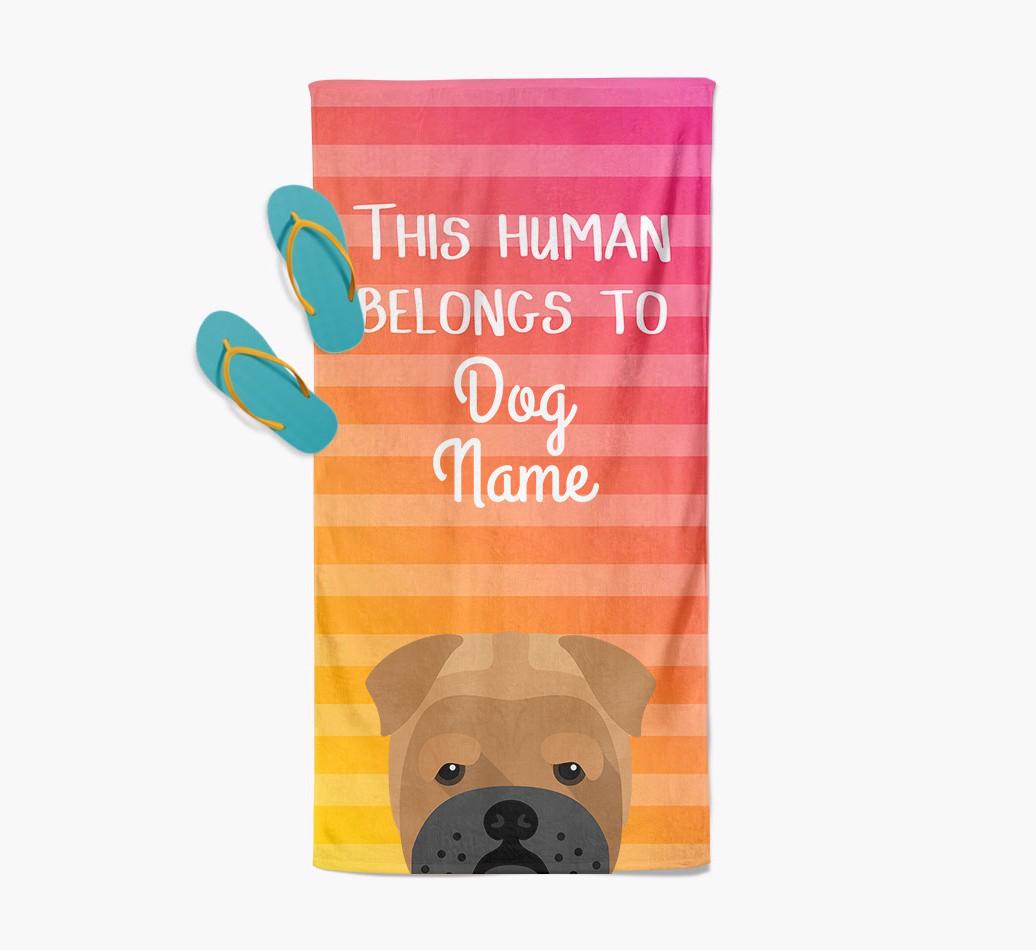 Personalised Pool Towel 'This Human Belongs To {dogsName}' with {breedFullName} Icon