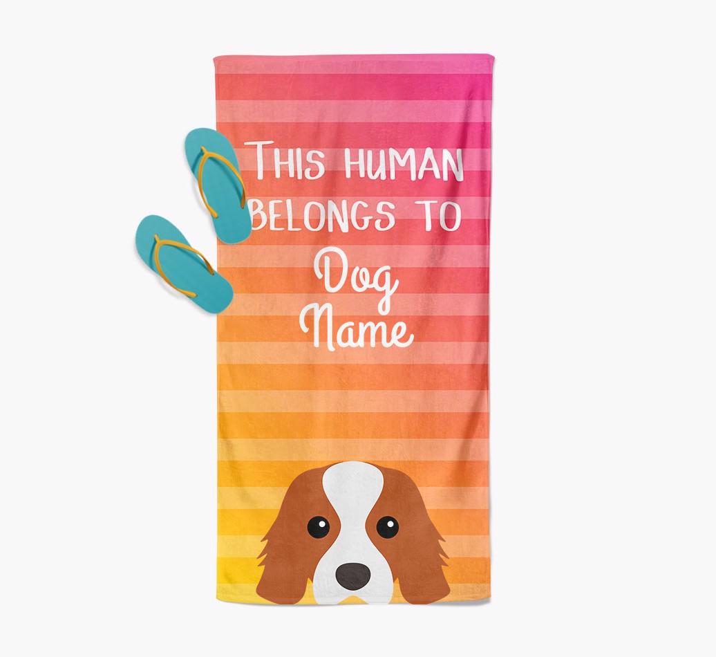 Personalised Pool Towel 'This Human Belongs To {dogsName}' with {breedFullName} Icon