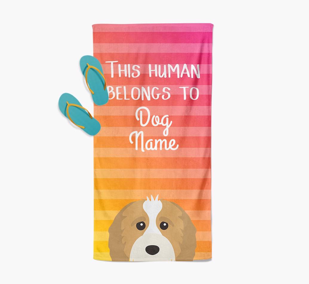Personalised Pool Towel 'This Human Belongs To {dogsName}' with {breedFullName} Icon