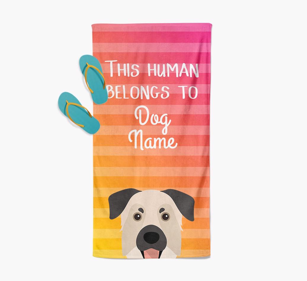Personalised Pool Towel 'This Human Belongs To {dogsName}' with {breedFullName} Icon
