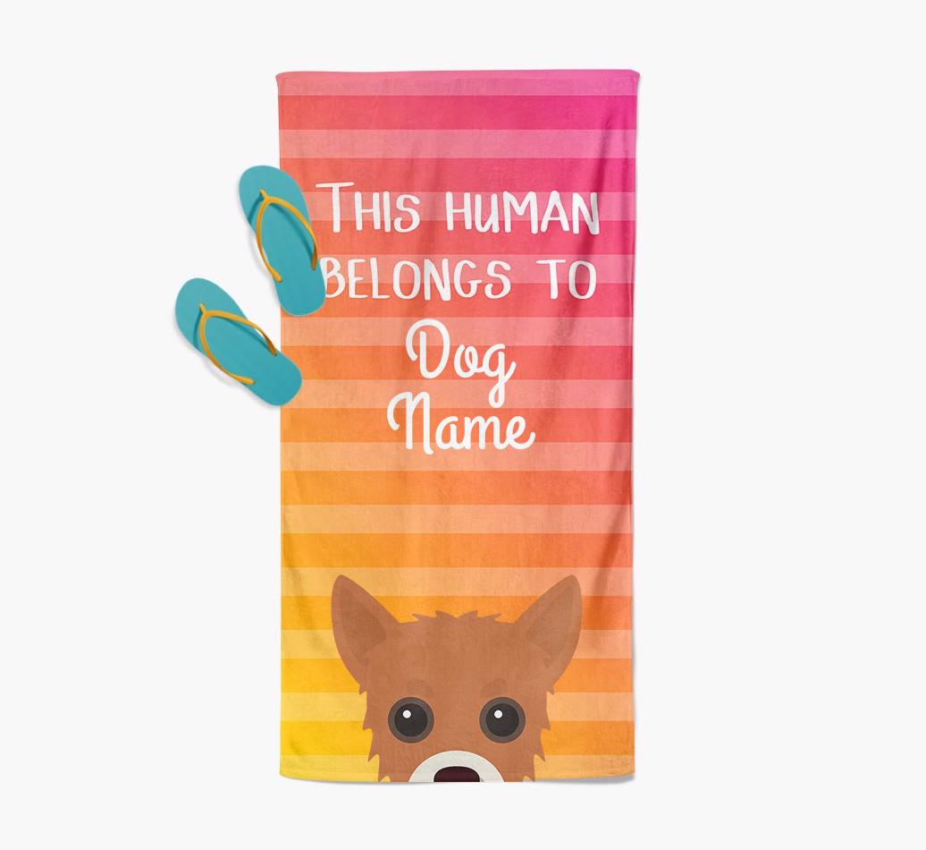 Personalised Pool Towel 'This Human Belongs To {dogsName}' with {breedFullName} Icon