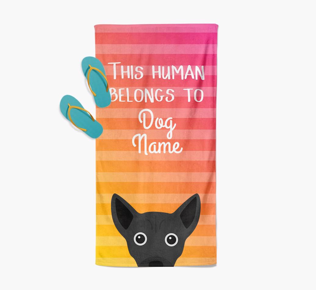 Personalised Pool Towel 'This Human Belongs To {dogsName}' with {breedFullName} Icon