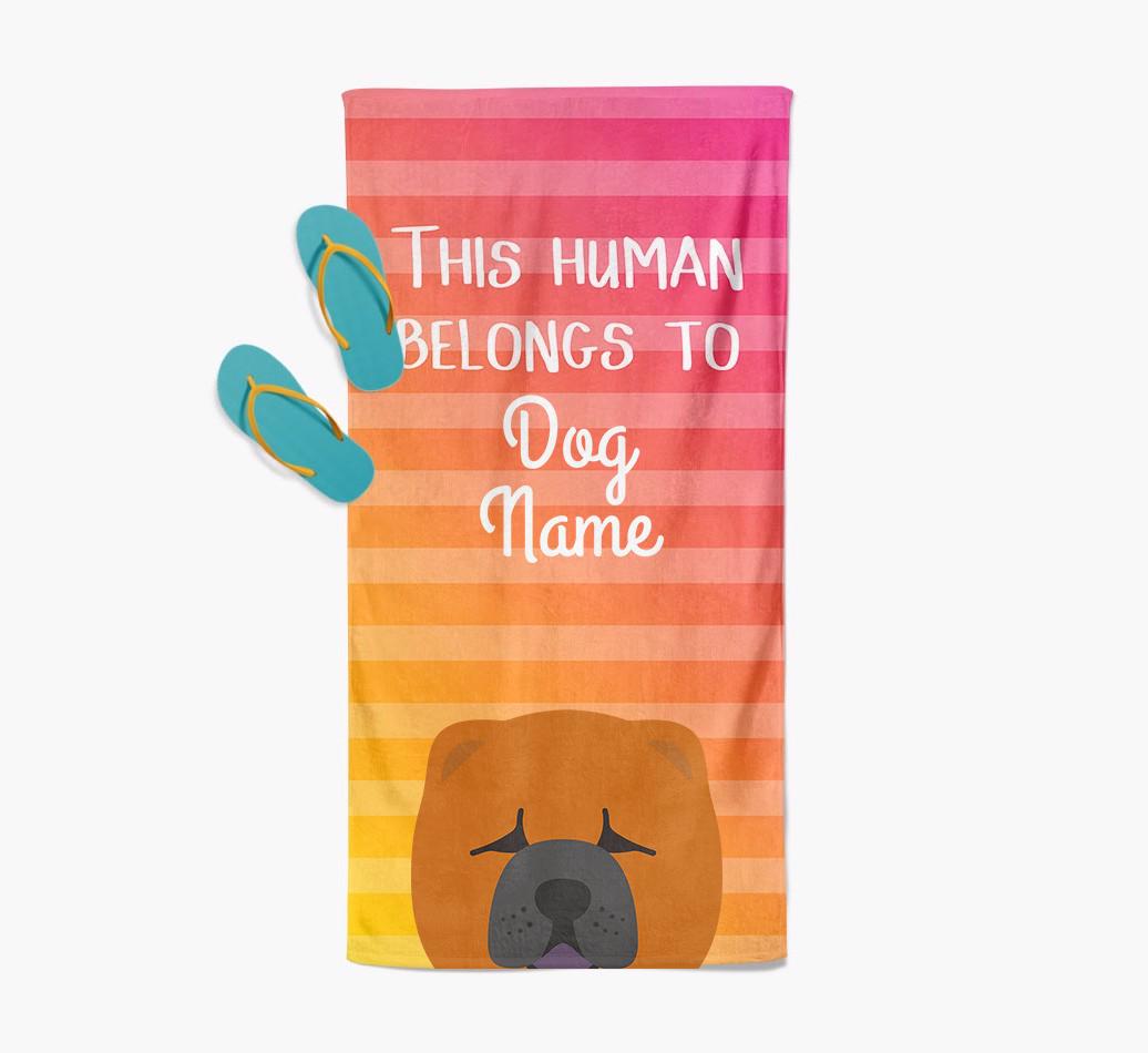 Personalised Pool Towel 'This Human Belongs To {dogsName}' with {breedFullName} Icon