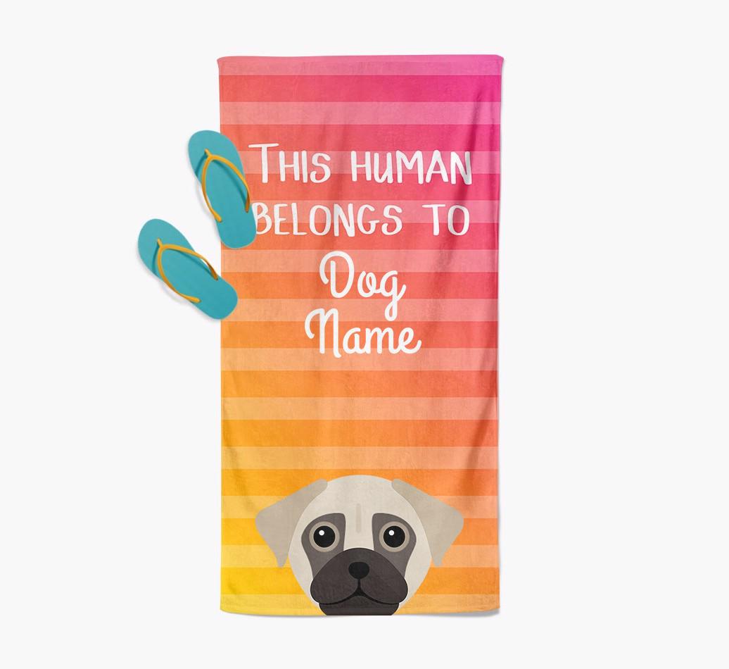 Personalised Pool Towel 'This Human Belongs To {dogsName}' with {breedFullName} Icon