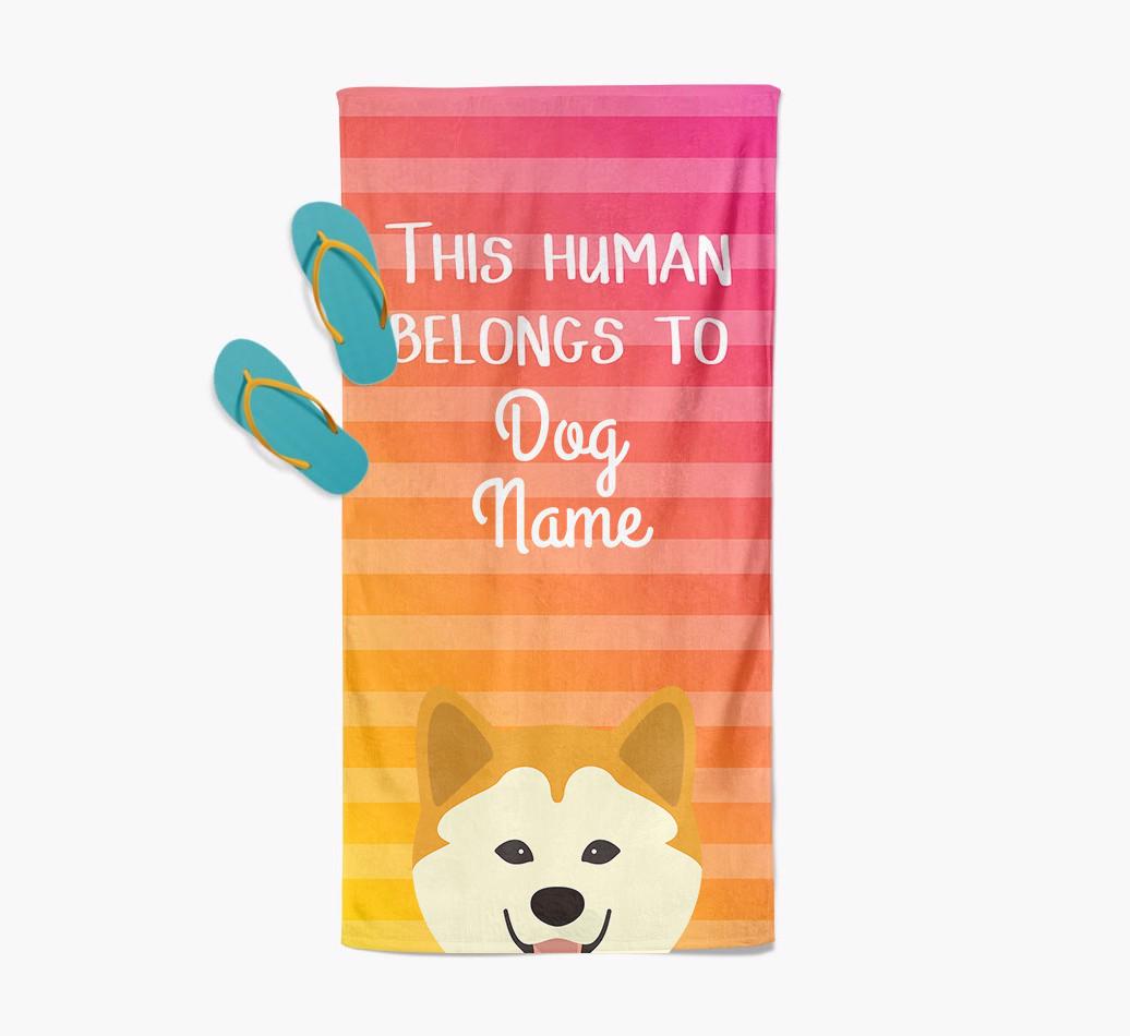 Personalised Pool Towel 'This Human Belongs To {dogsName}' with {breedFullName} Icon