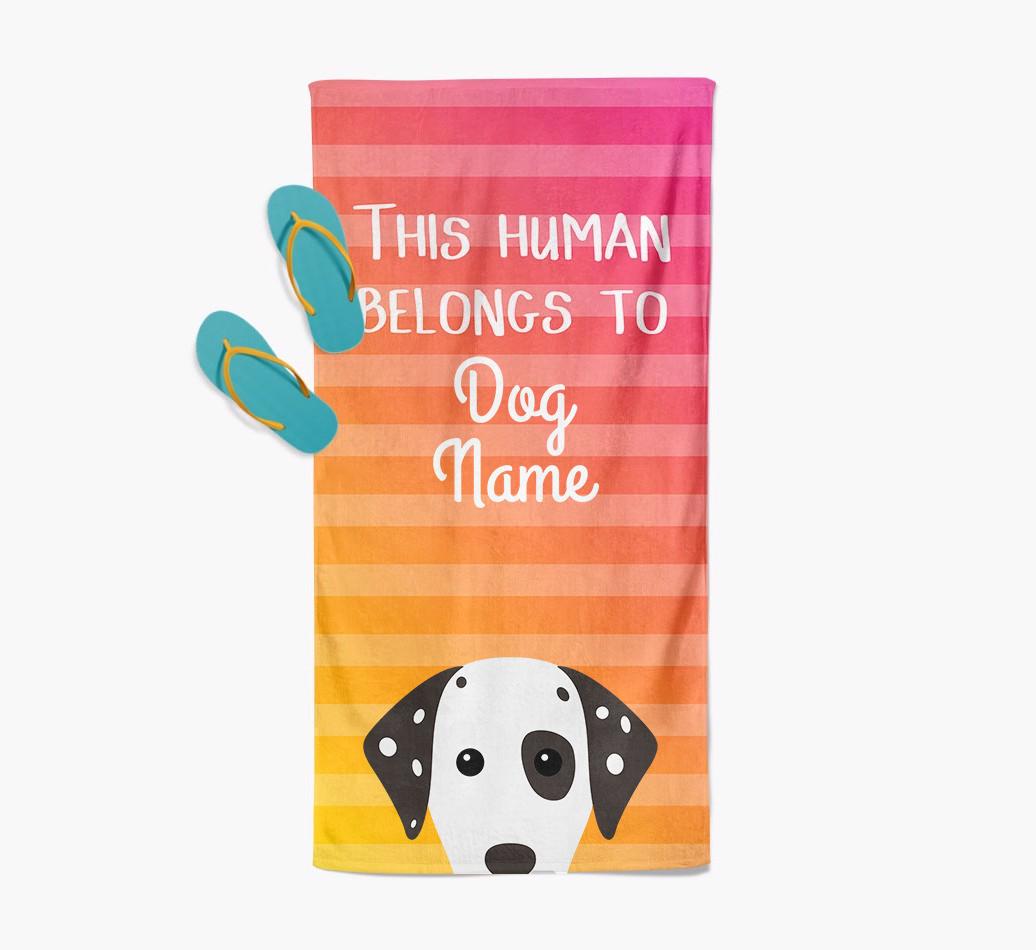 Personalised Pool Towel 'This Human Belongs To {dogsName}' with {breedFullName} Icon
