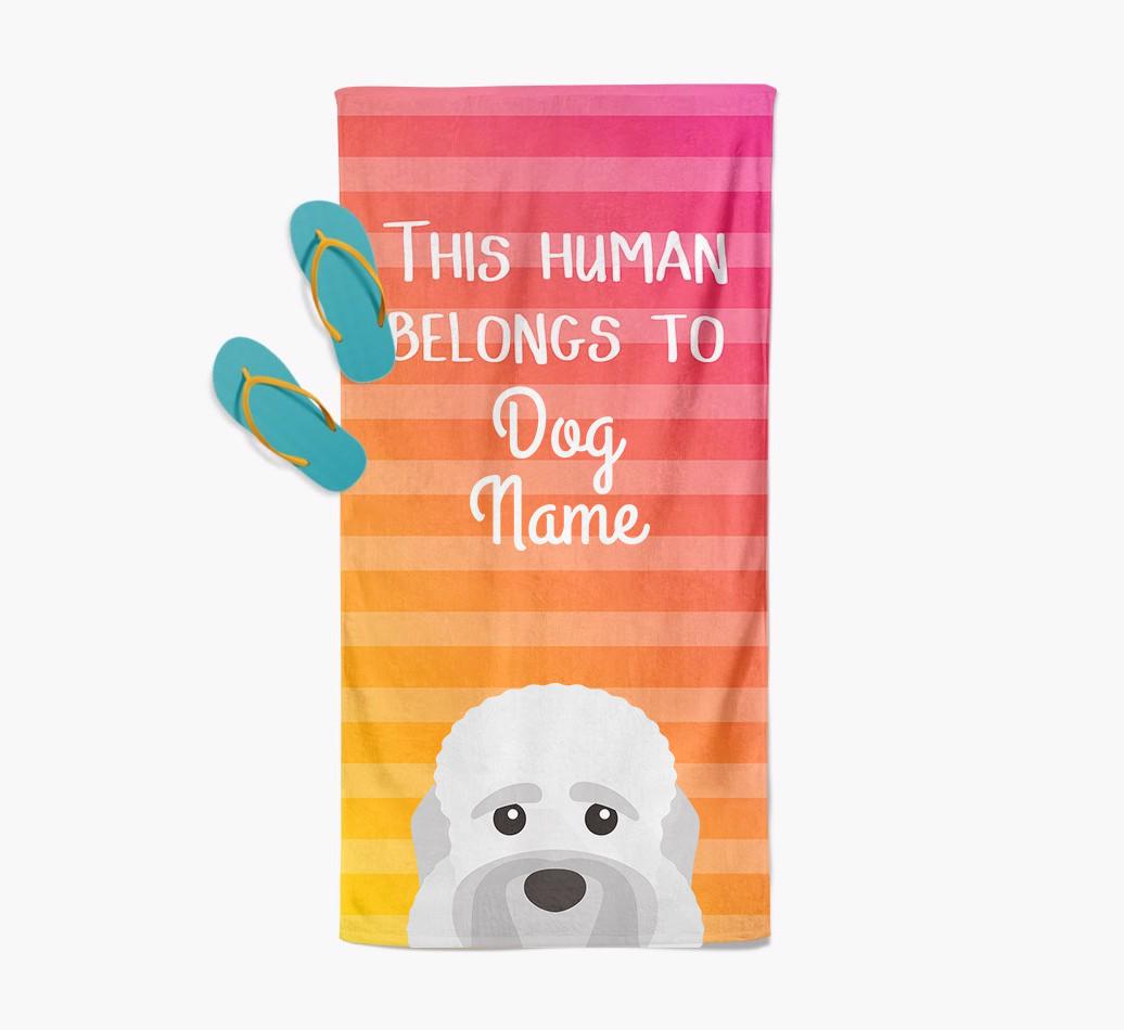 Personalised Pool Towel 'This Human Belongs To {dogsName}' with {breedFullName} Icon