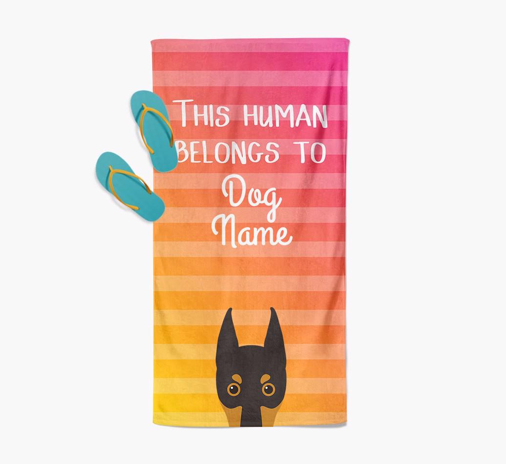 Personalised Pool Towel 'This Human Belongs To {dogsName}' with {breedFullName} Icon