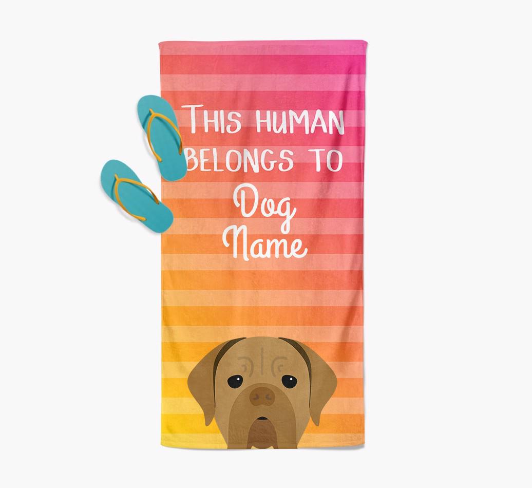 Personalised Pool Towel 'This Human Belongs To {dogsName}' with {breedFullName} Icon