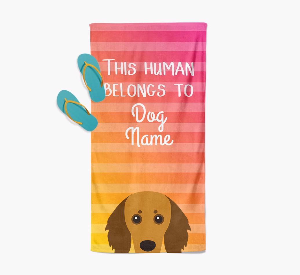 Personalised Pool Towel 'This Human Belongs To {dogsName}' with {breedFullName} Icon