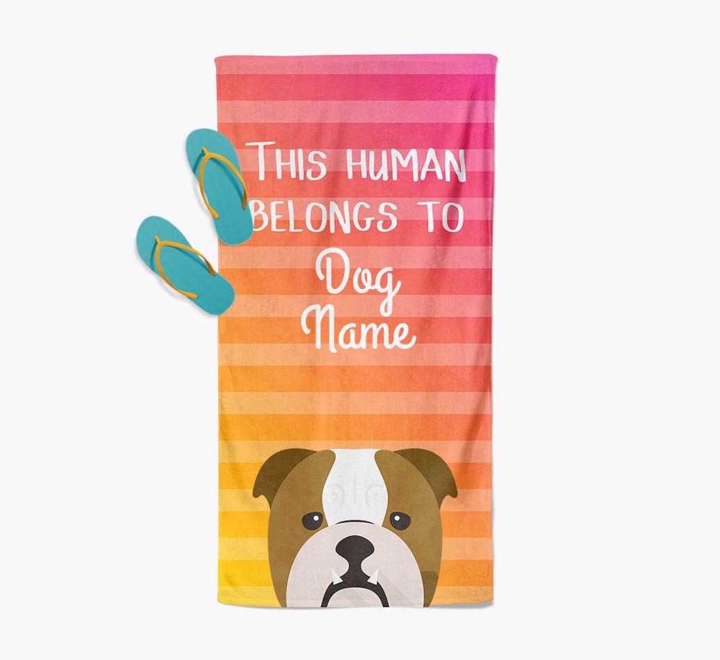 Personalised Pool Towel 'This Human Belongs To {dogsName}' with {breedFullName} Icon