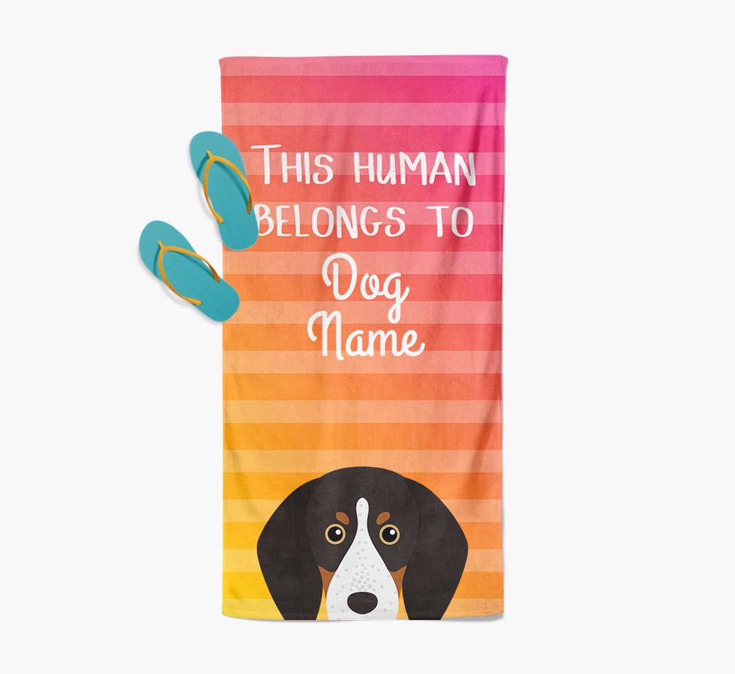 Personalised Pool Towel 'This Human Belongs To {dogsName}' with {breedFullName} Icon