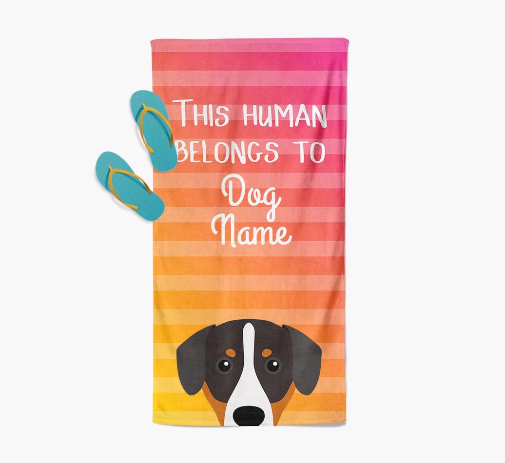 Personalised Pool Towel 'This Human Belongs To {dogsName}' with {breedFullName} Icon