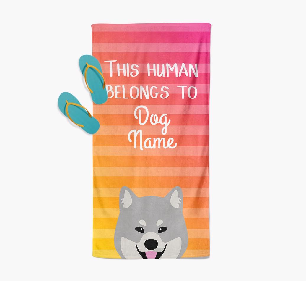 Personalised Pool Towel 'This Human Belongs To {dogsName}' with {breedFullName} Icon