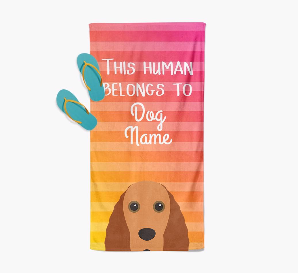 Personalised Pool Towel 'This Human Belongs To {dogsName}' with {breedFullName} Icon