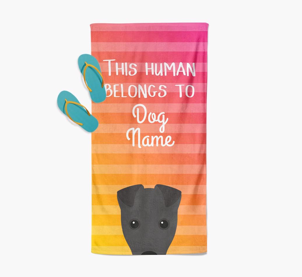 Personalised Pool Towel 'This Human Belongs To {dogsName}' with {breedFullName} Icon