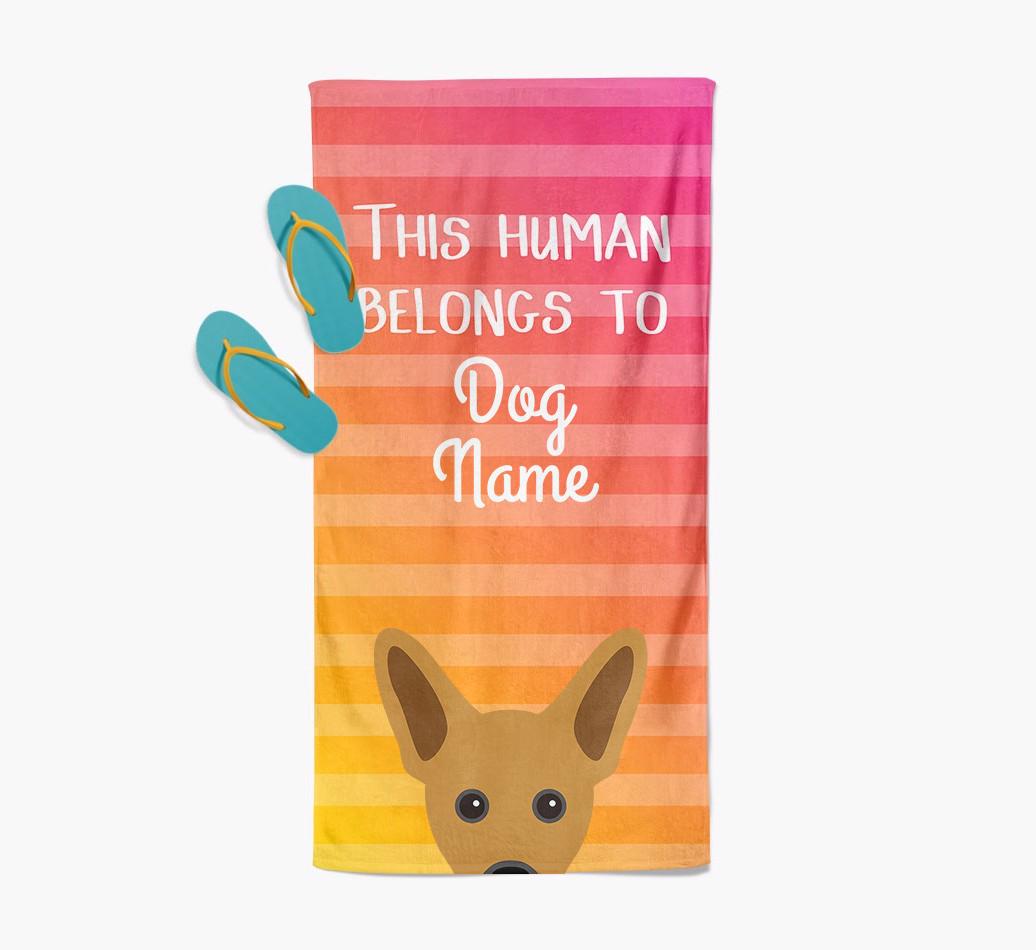 Personalised Pool Towel 'This Human Belongs To {dogsName}' with {breedFullName} Icon