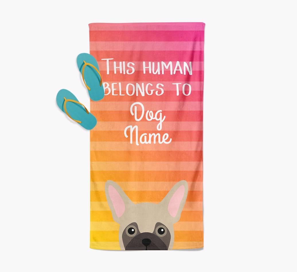 Personalised Pool Towel 'This Human Belongs To {dogsName}' with {breedFullName} Icon