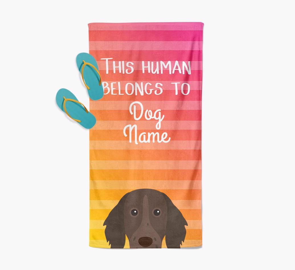 Personalised Pool Towel 'This Human Belongs To {dogsName}' with {breedFullName} Icon