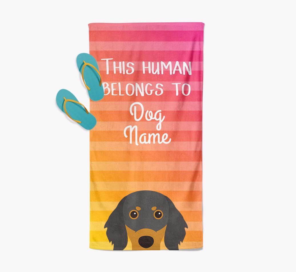 Personalised Pool Towel 'This Human Belongs To {dogsName}' with {breedFullName} Icon