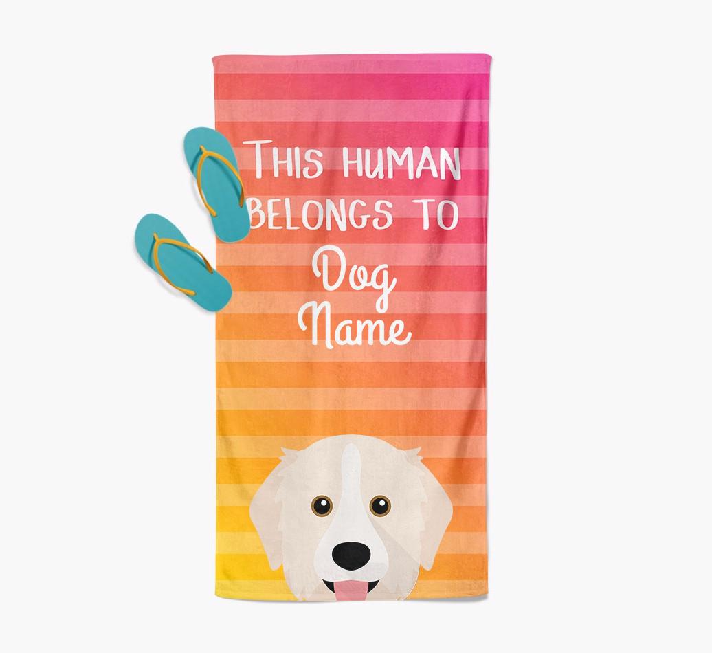 Personalised Pool Towel 'This Human Belongs To {dogsName}' with {breedFullName} Icon