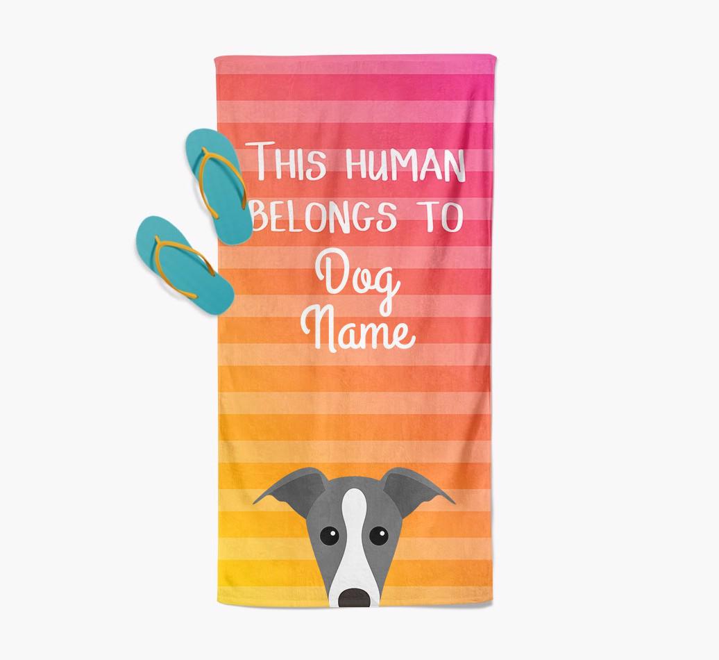 Personalised Pool Towel 'This Human Belongs To {dogsName}' with {breedFullName} Icon