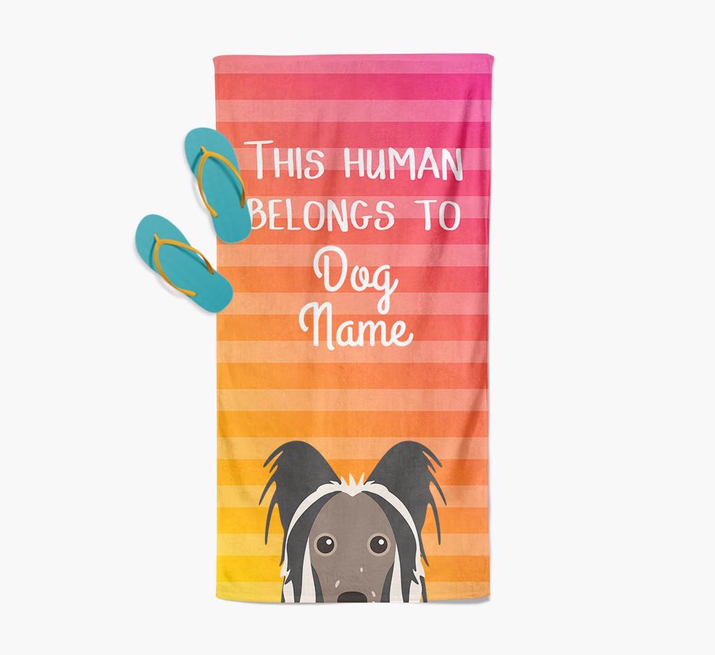 Personalised Pool Towel 'This Human Belongs To {dogsName}' with {breedFullName} Icon