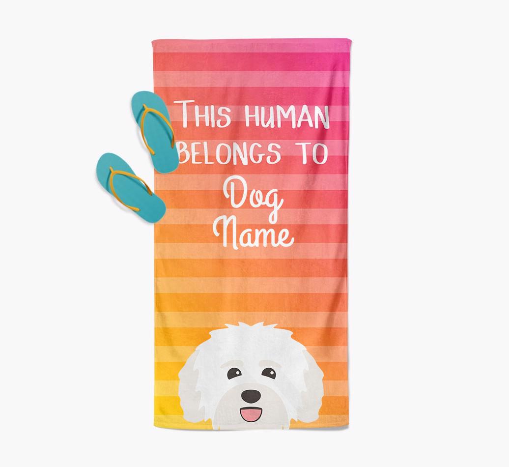 Personalised Pool Towel 'This Human Belongs To {dogsName}' with {breedFullName} Icon