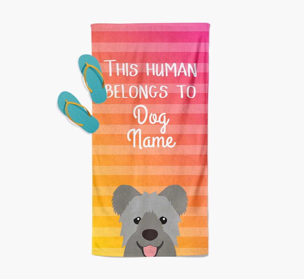 Personalised Pool Towel 'This Human Belongs To {dogsName}' with {breedFullName} Icon