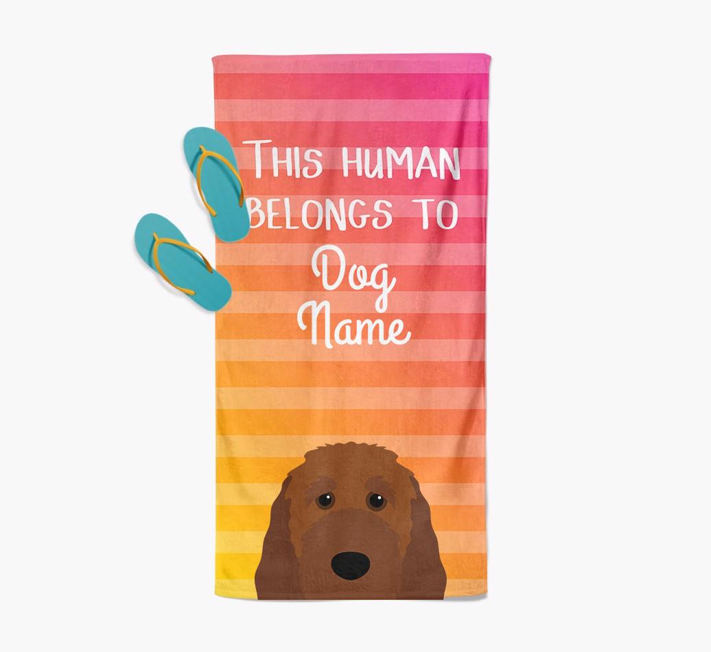 Personalised Pool Towel 'This Human Belongs To {dogsName}' with {breedFullName} Icon