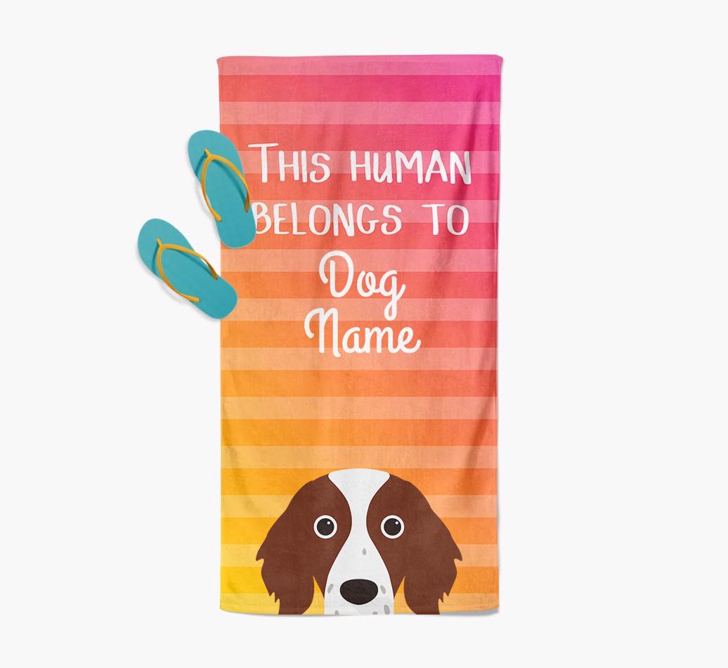 Personalised Pool Towel 'This Human Belongs To {dogsName}' with {breedFullName} Icon