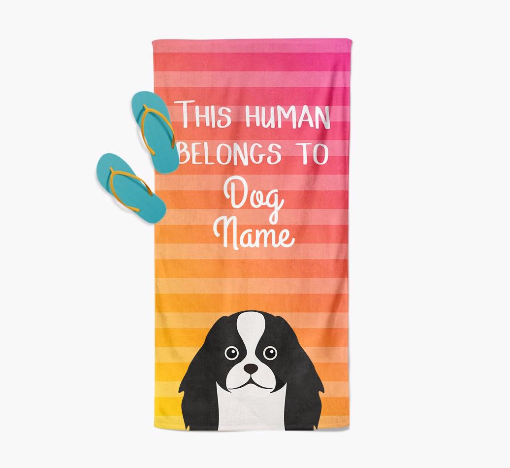Personalised Pool Towel 'This Human Belongs To {dogsName}' with {breedFullName} Icon