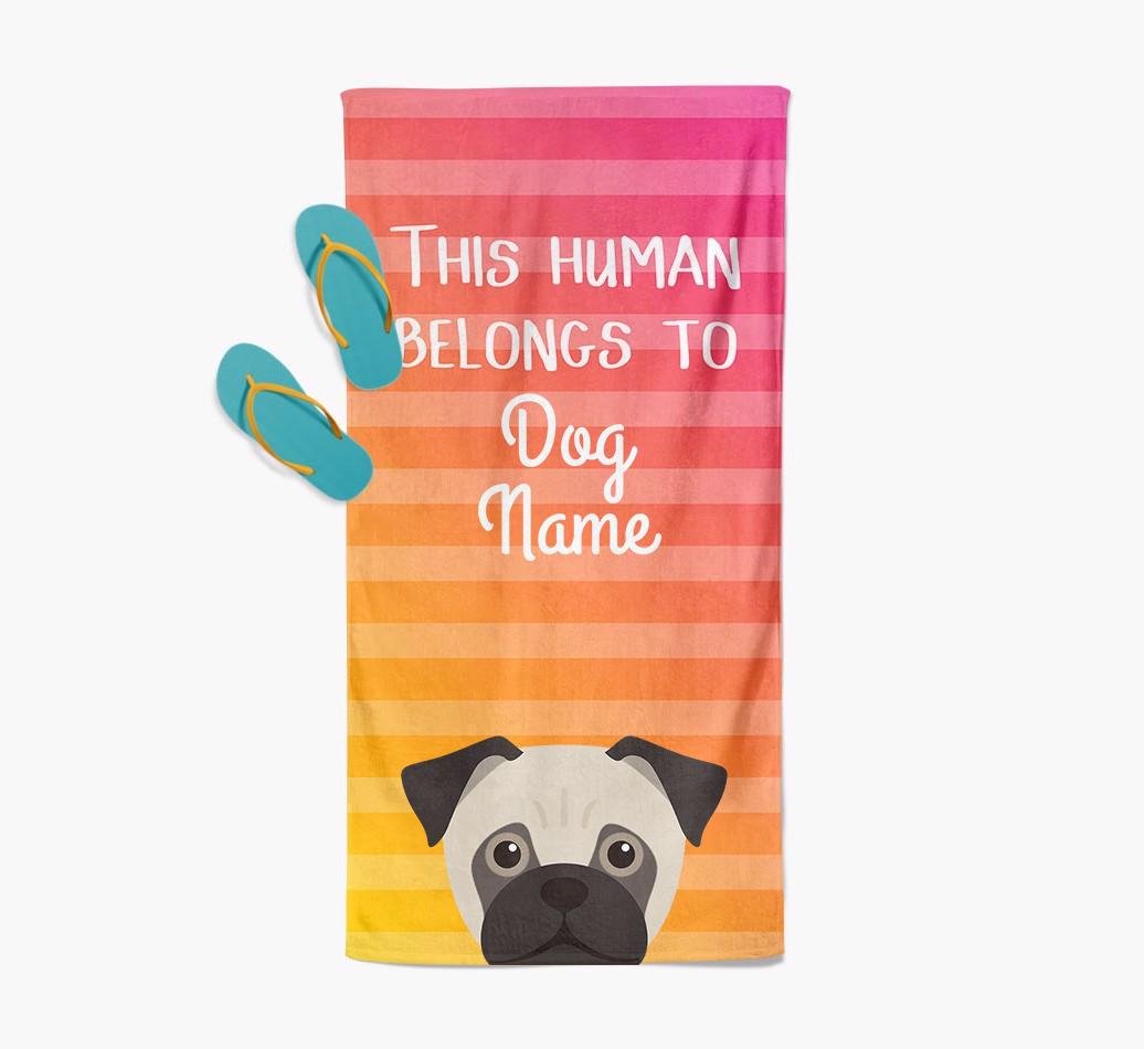 Personalised Pool Towel 'This Human Belongs To {dogsName}' with {breedFullName} Icon
